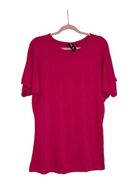 Agnes & Dora relaxed hot pink • knit • short sleeve • tunic-ish top, SIZE SMALL
